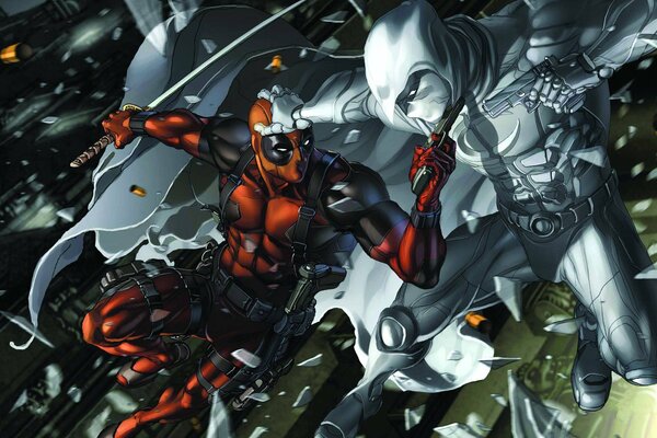 Deadpool volant avec un pistolet