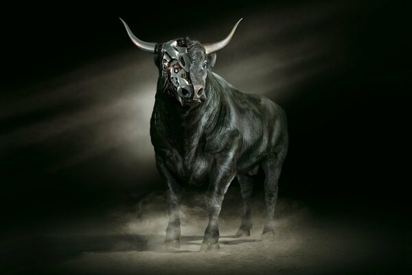 Horned, powerful metal bull