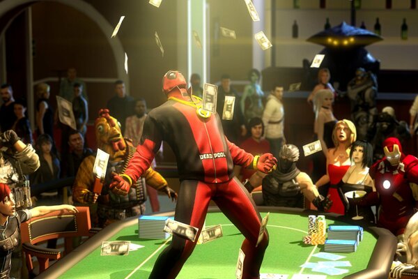 Deadpool de la bande dessinée sur la table du casino