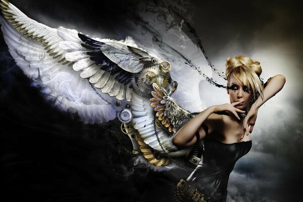 Angel girl with mechanical wings