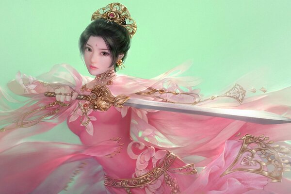Art d une fille orientale avec une épée à la main