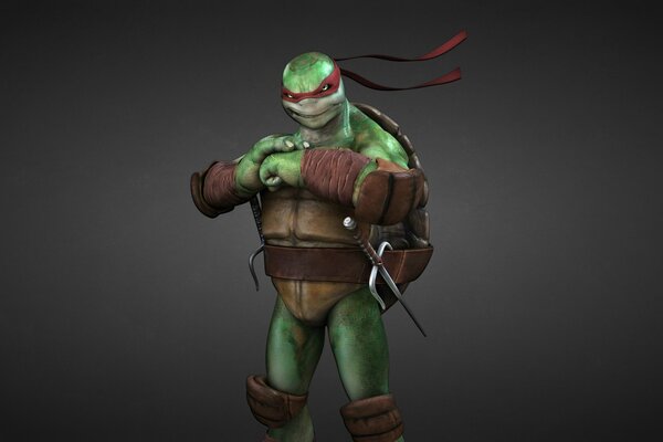Einer der Ninja-Schildkröten in Kampfhaltung