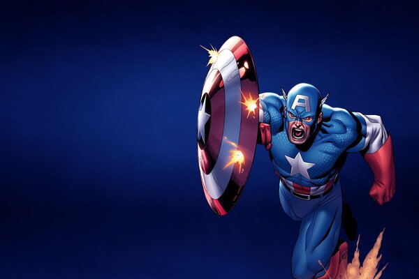 Арт капитана Америки из комиксов на синем фоне