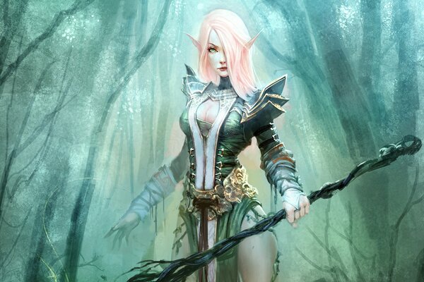 A girl with armor in the forest