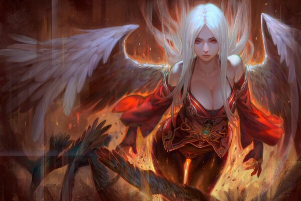 Fantasy blonde girl with wings