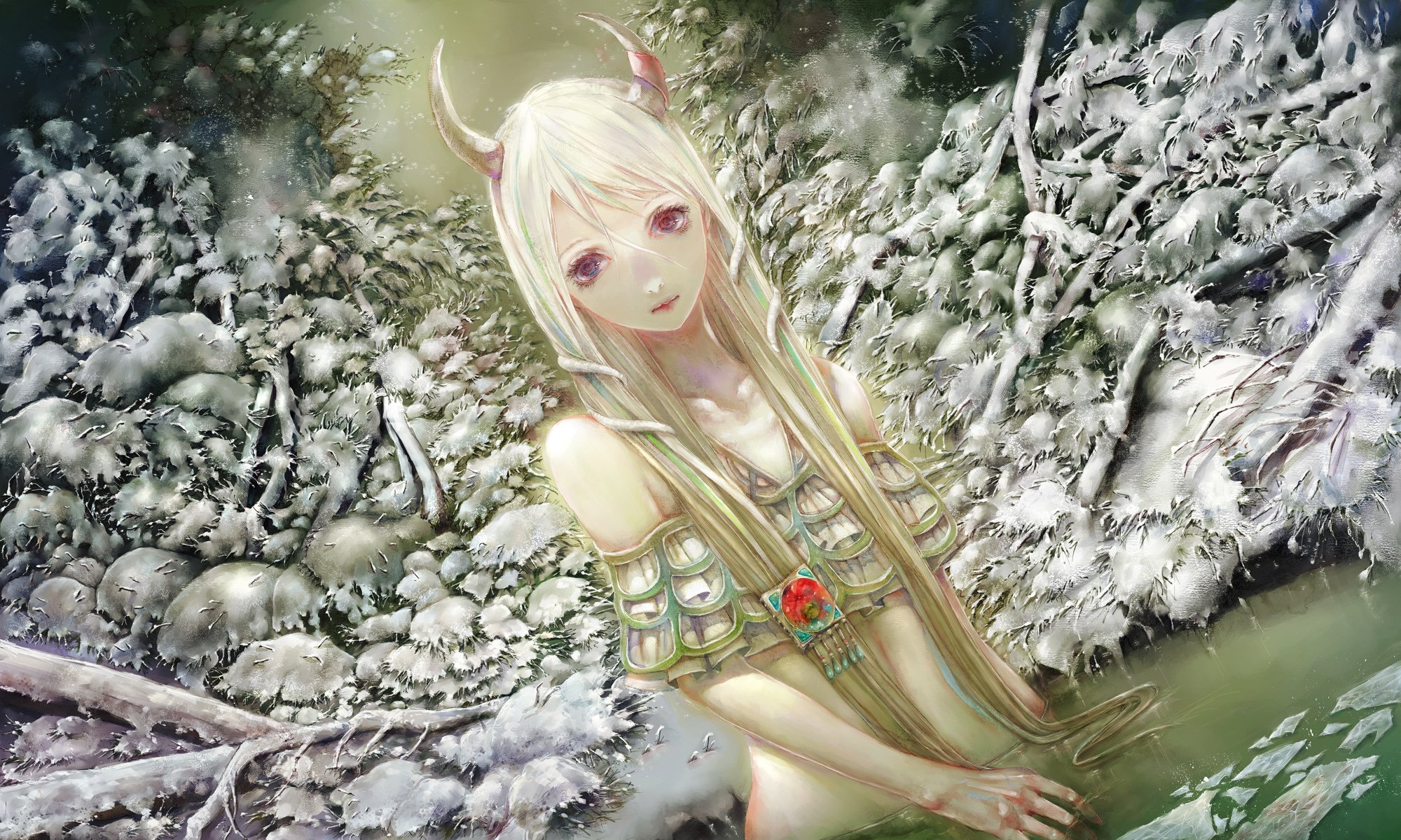 art yogisya touhou kamishirasawa keine fille bois forêt lac neige hiver