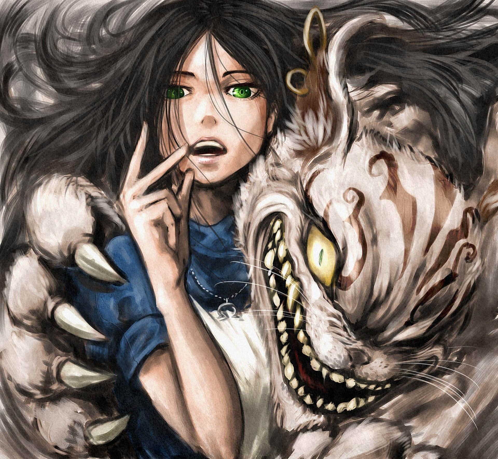 kunst anime alice : madness returns alice im wunderland alice cheshire-katze mädchen katze krallen