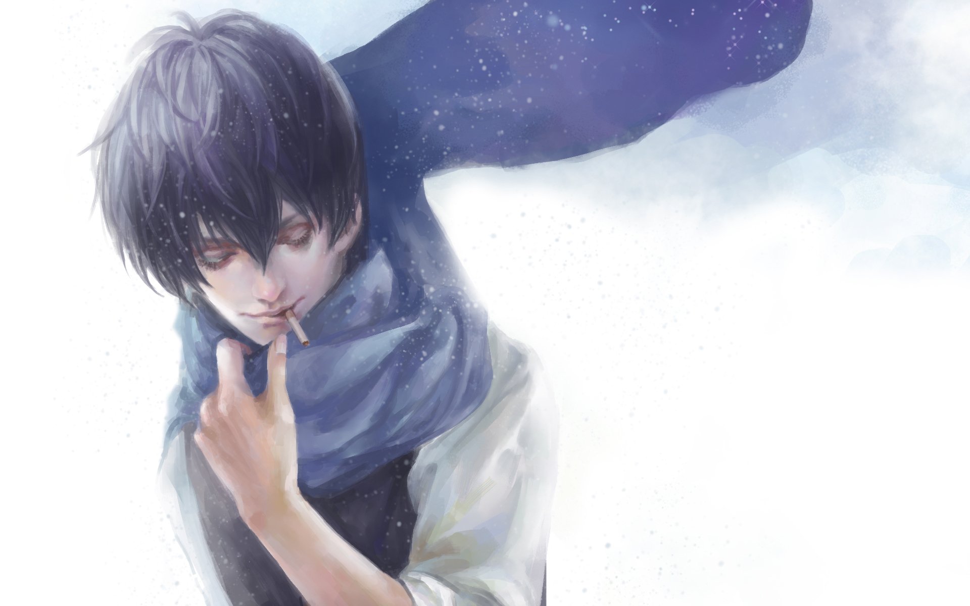 gintama gintama hijikata toushirou man smoking cigarette snow scarf