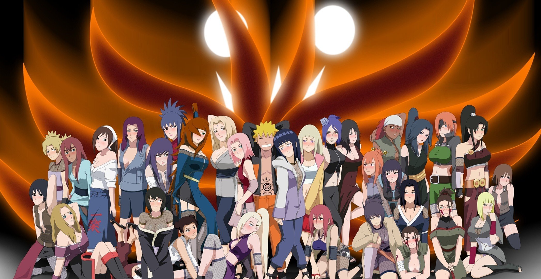 genin mizukage chunin jounin naruto uzumaki nukenin kubi kurama kurama not yoko tail harem woman cast casting group group of girls ninja kunoichi many girls temari amaru ayame guren mei tsunade senju sakura haruno hi