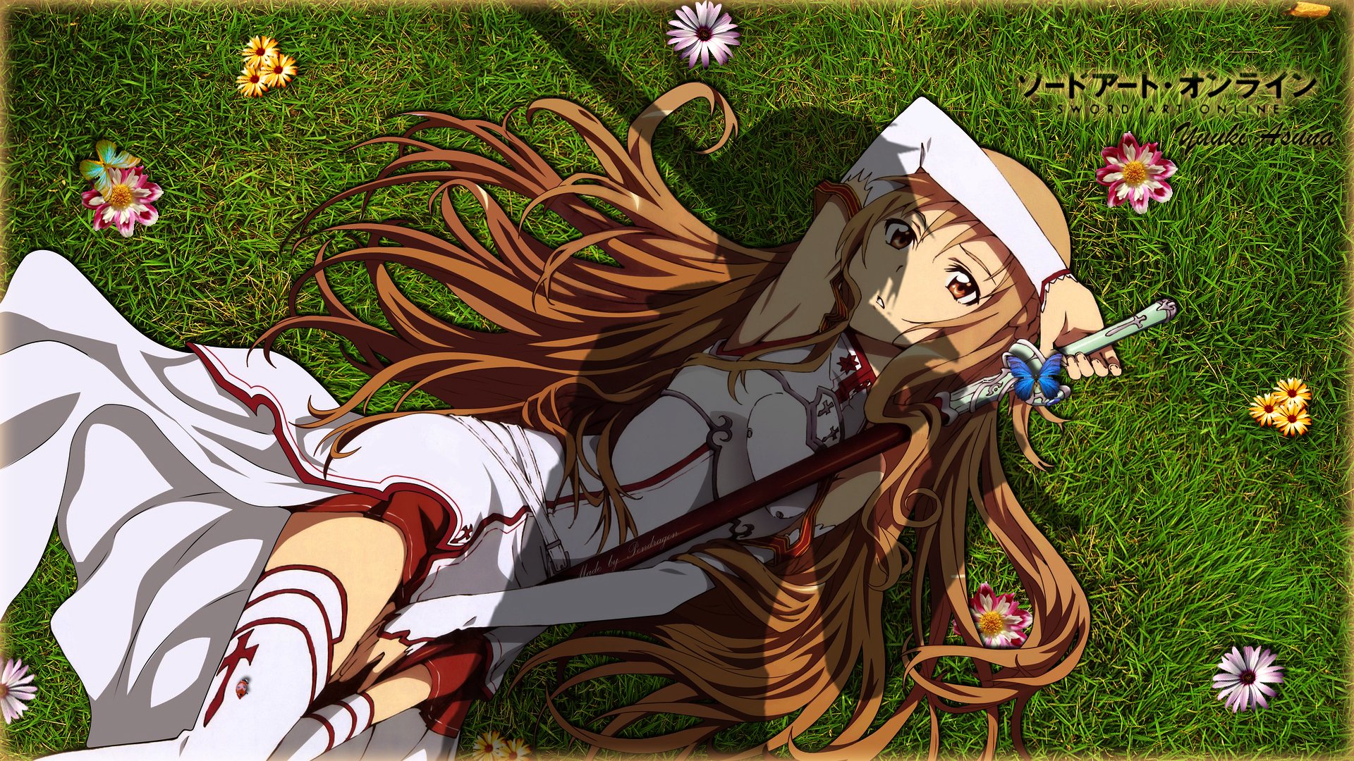 word art online yuki asuna sword masters online yuuki asuna sao girl grass flowers sword