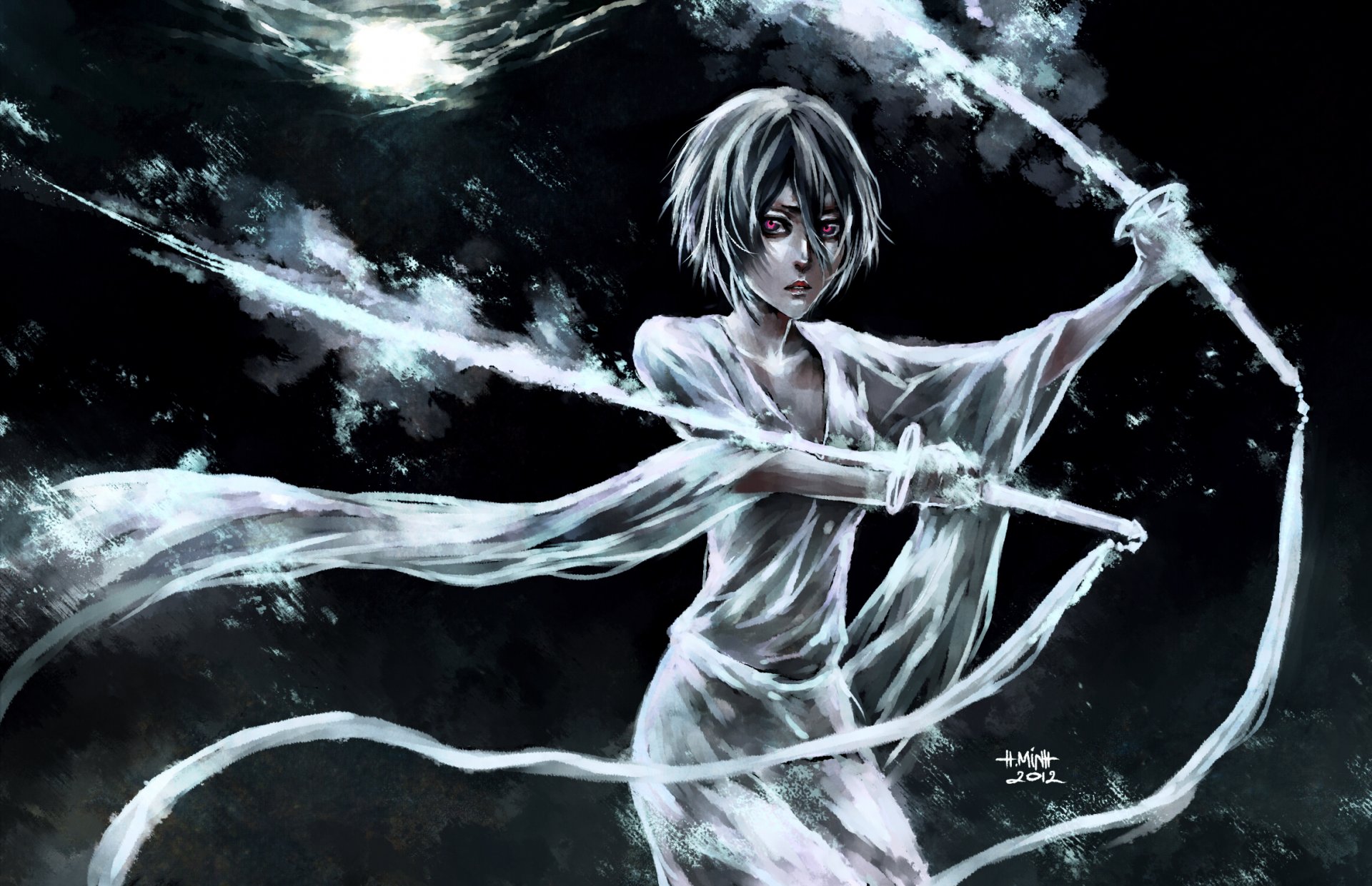 arte nanfe candeggina kuchiki rukia ragazza spada arma nastri luna