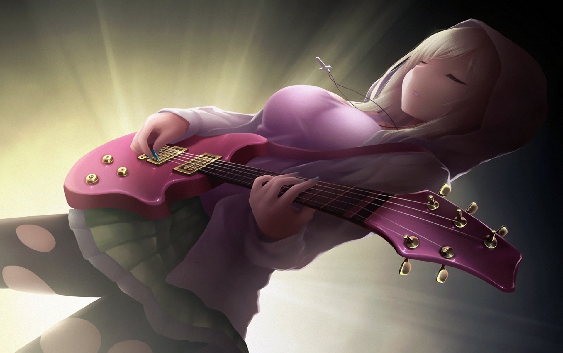 arte kate boku wa tomodachi ga sukunai kashiwazaki sena ragazza chitarra croce cappuccio