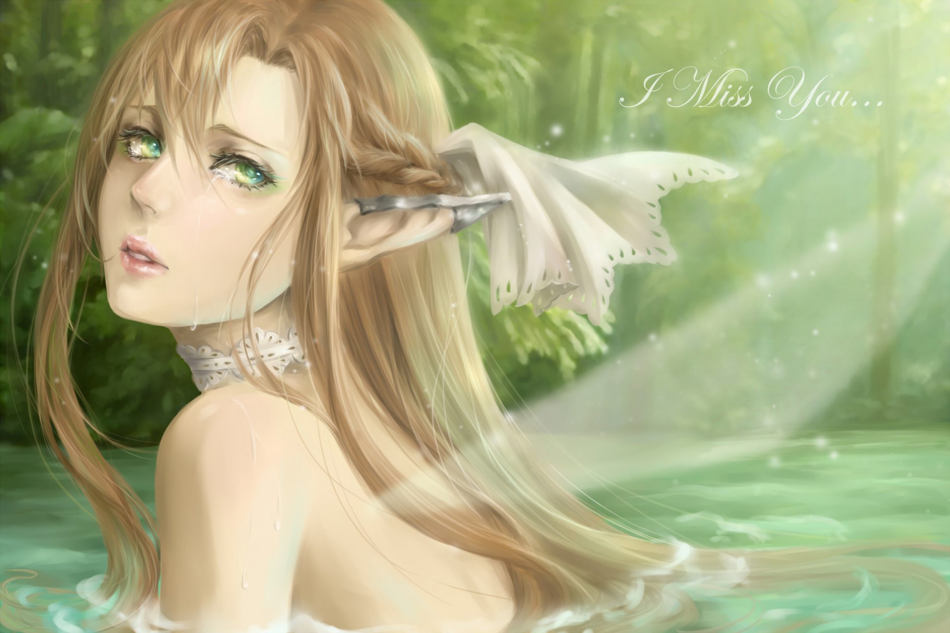 art sword art online yuuki asuna girl ears forest water