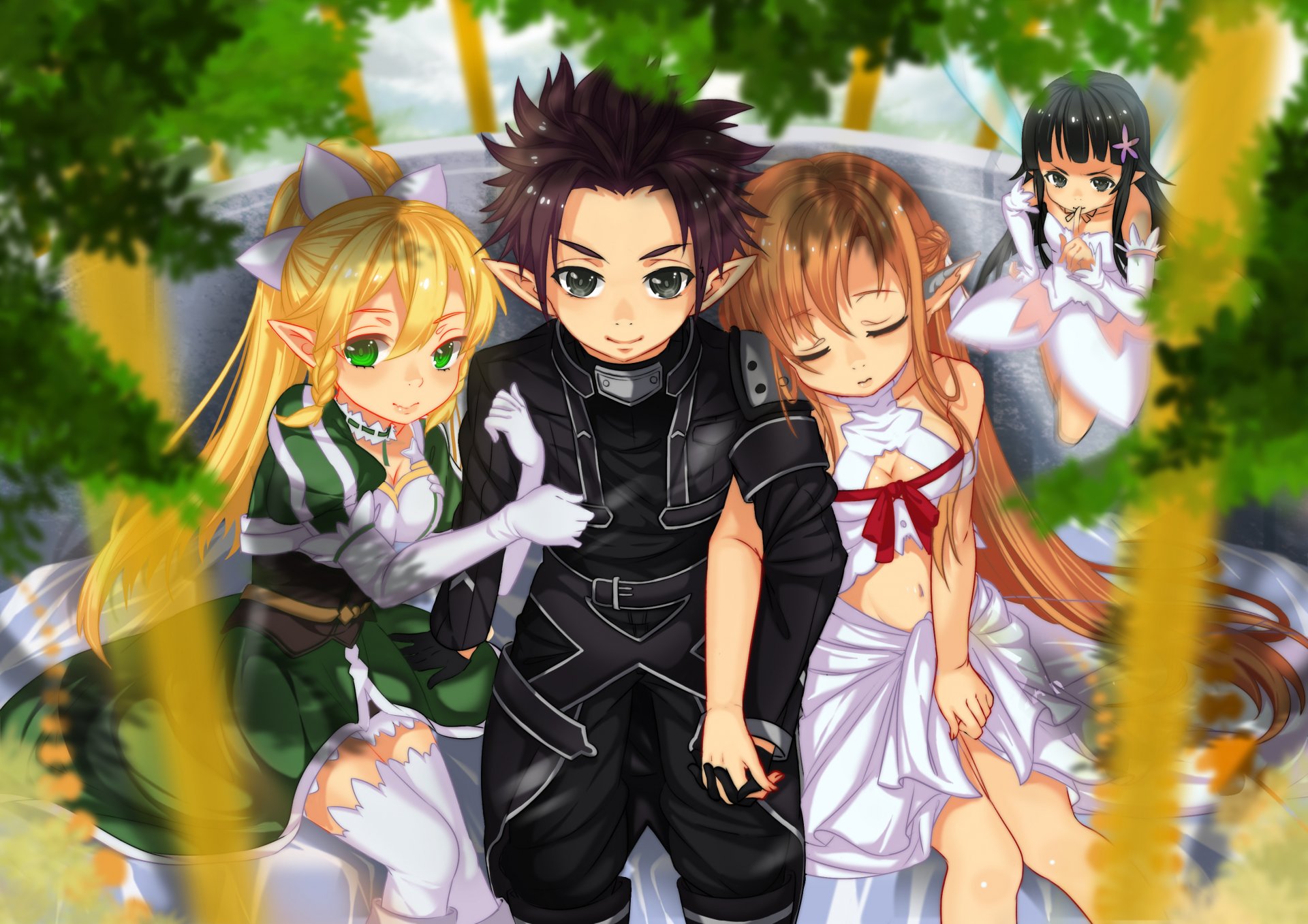 art kikimi guy girls yuuki asuna kirito leafa yui mood smile sword art online sword master online