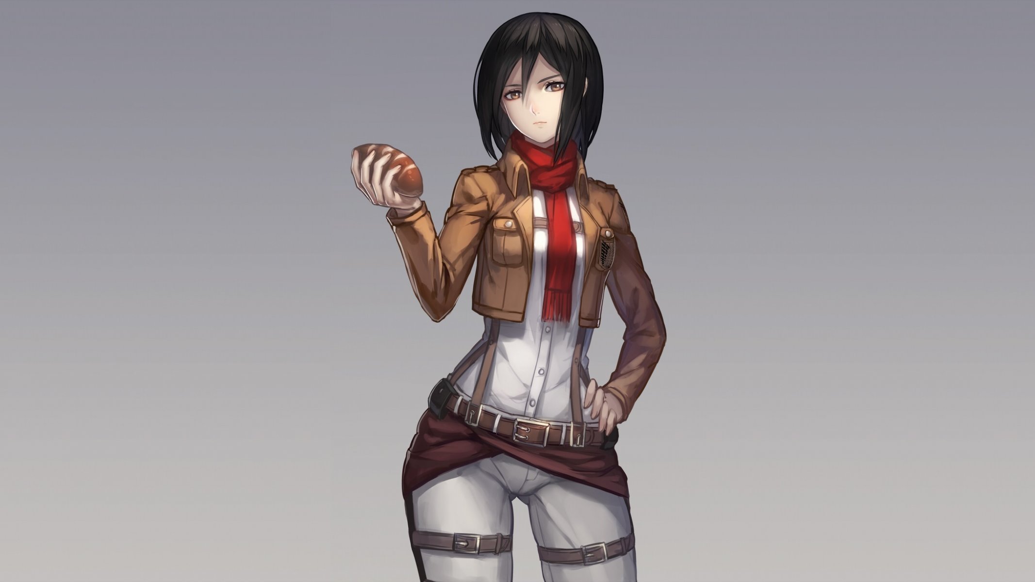 sztuka ryuuzaki itsu dziewczyna mikasa ackerman spojrzenie gest chleb nie shingeki nie kyojin