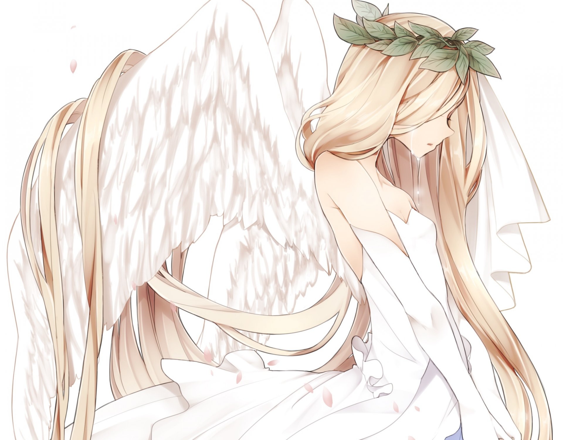 art naruto maki girl angel wings tears wreath leaves anime petals sakura