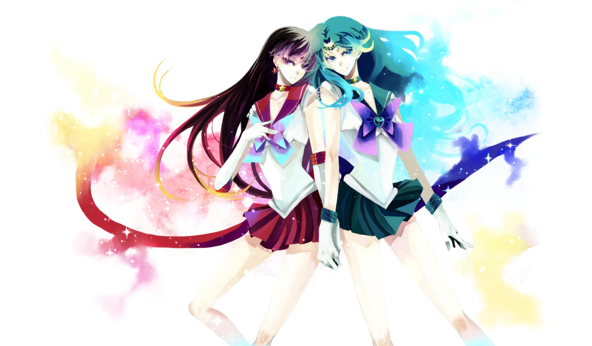 bishoujo senshi sailor moon seemann mars sailor neptun mädchen uniform bögen sterne mars neptun