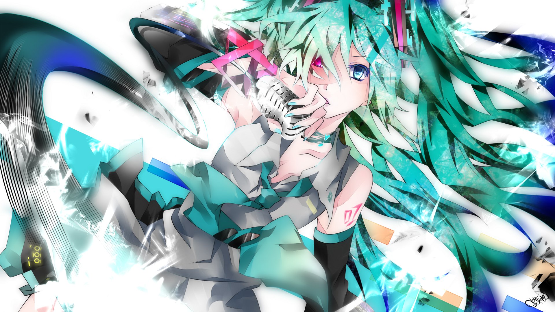 arte tyouya hatsune miku vocaloid vocaloid ragazza microfono tatuaggio