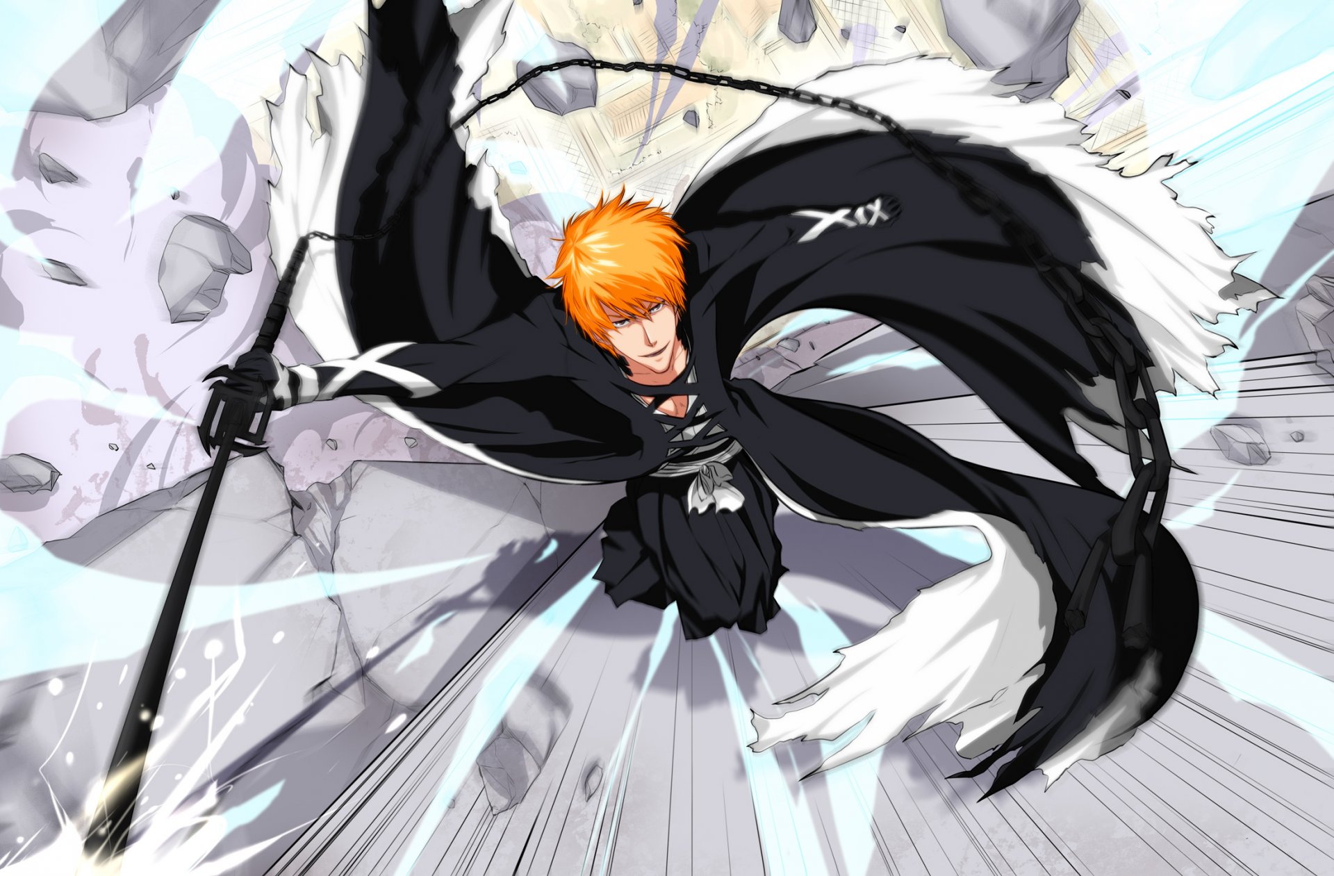 art hiroto toy guy ichigo kurosaki look smile sword chain bankai shinigami bleach bleach