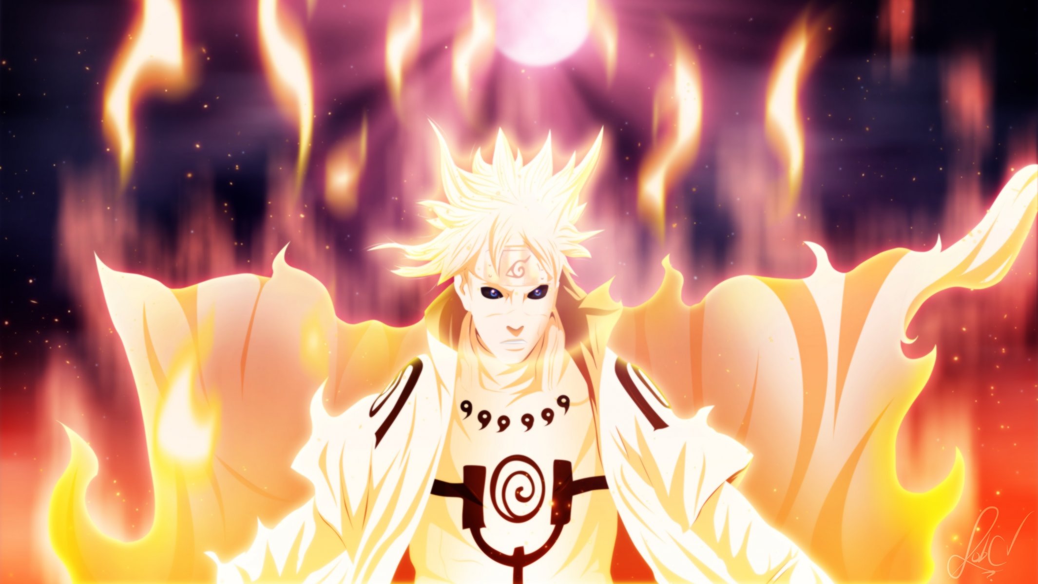 kunst robcv anime naruto namikaze minato kerl magie feuer mond nacht