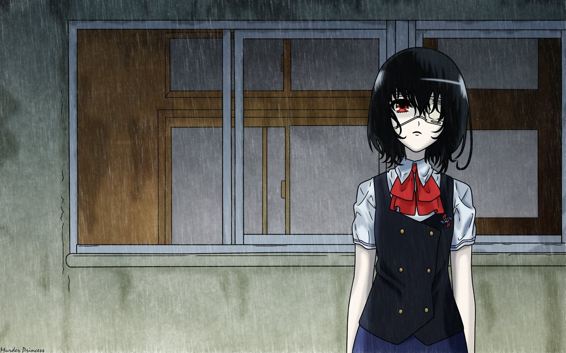 other other misaki mei girl bandage rain other misaki mei