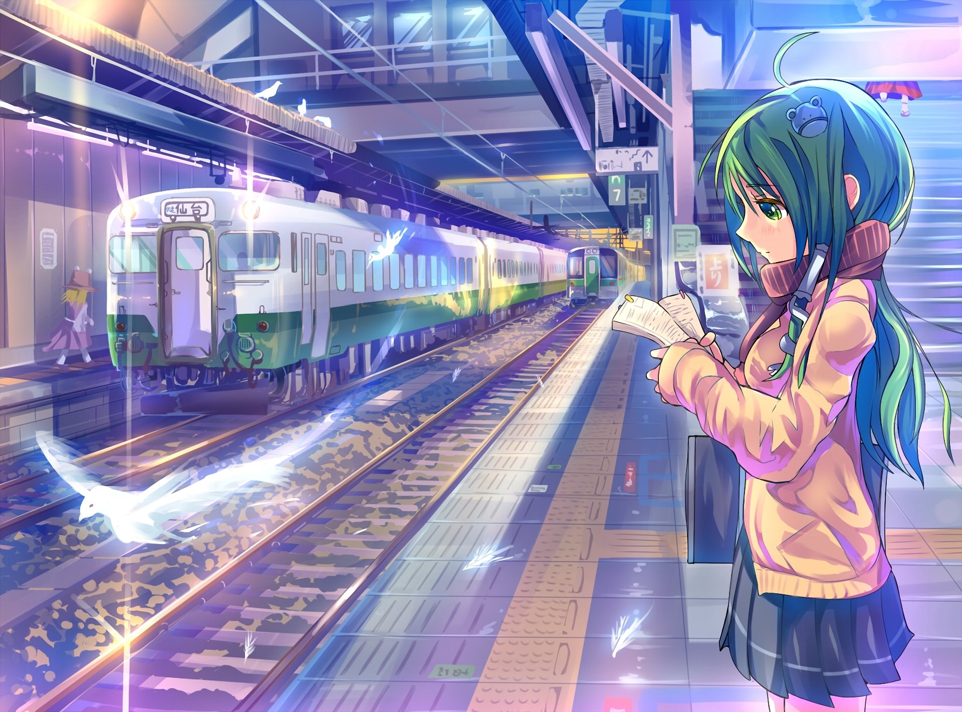 art daito touhou kochiya sanae moria suwako metro pociąg dziewczyny rekordy ptaki