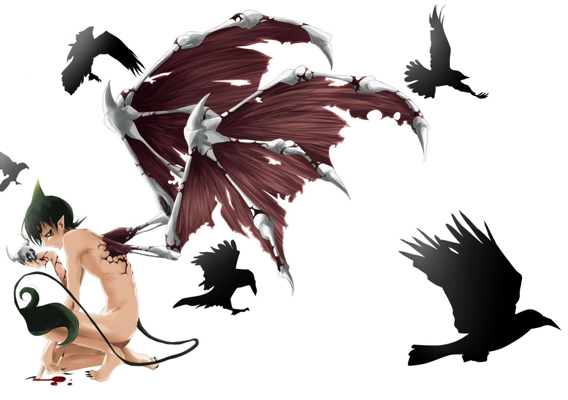 anime guy demon ao no exorcist blue exorcist blood skull raven wings tail horn