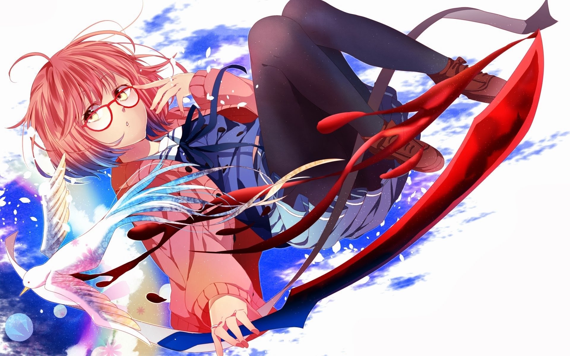 anime art kyoukai no kanata kuriyama mirai beyond girl sunglasse