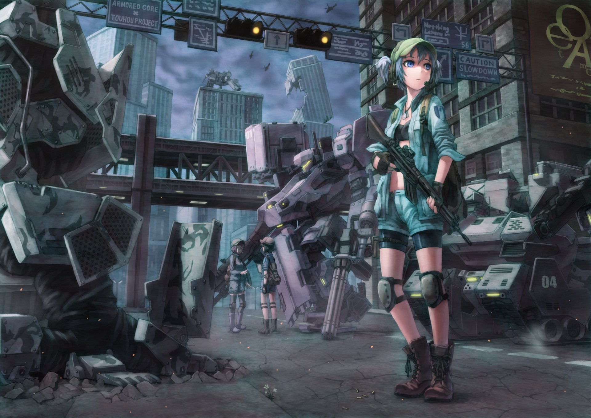 touhou kawashiro nitori girl weapon robots buildings of the sleeve flower