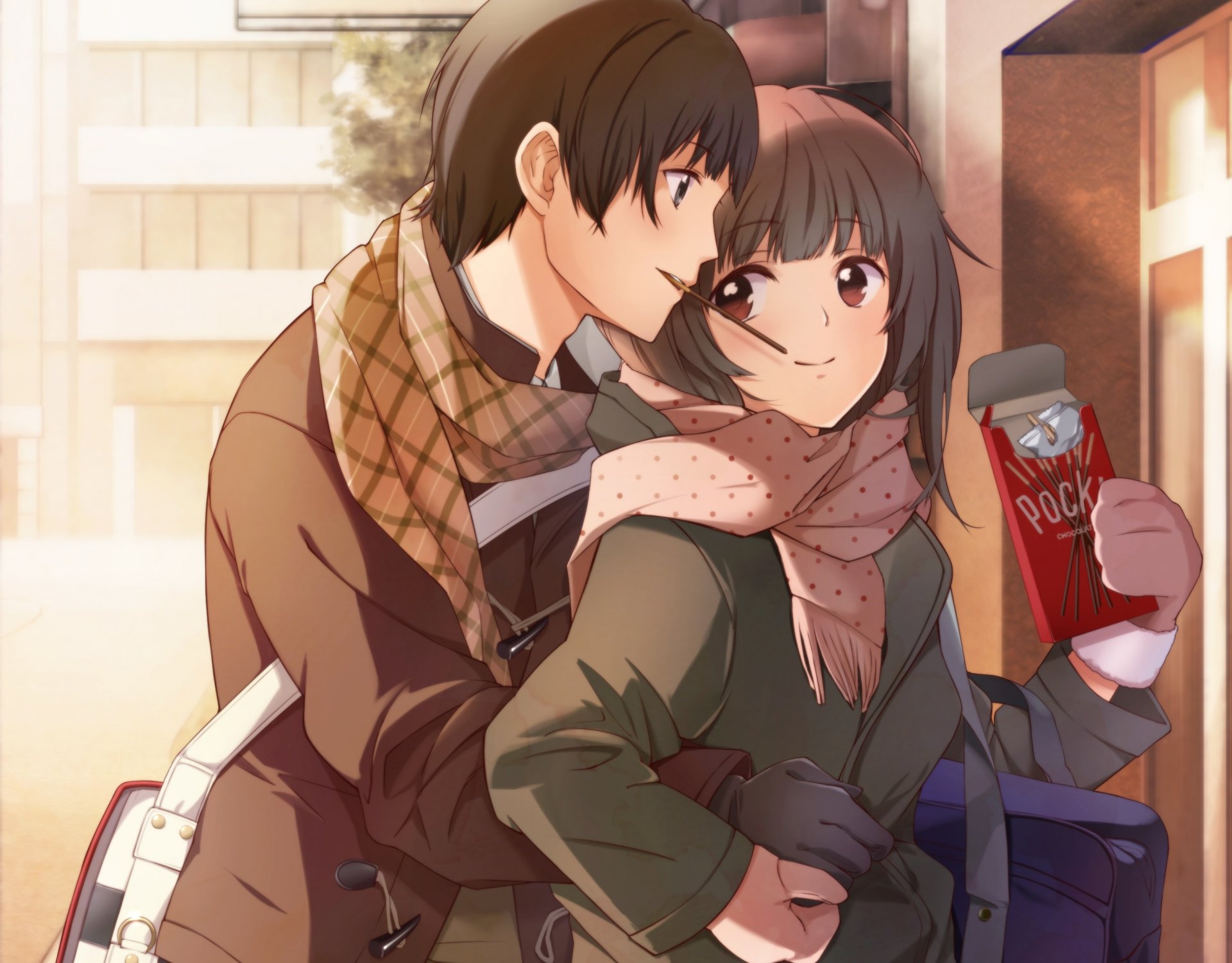 art taccomm girl guy the pair anime two hug scarf bag town house