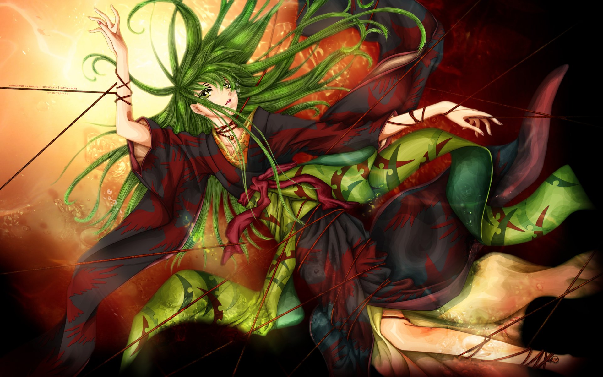 арт code geass см ведьма девушка deviantart кимоно нити