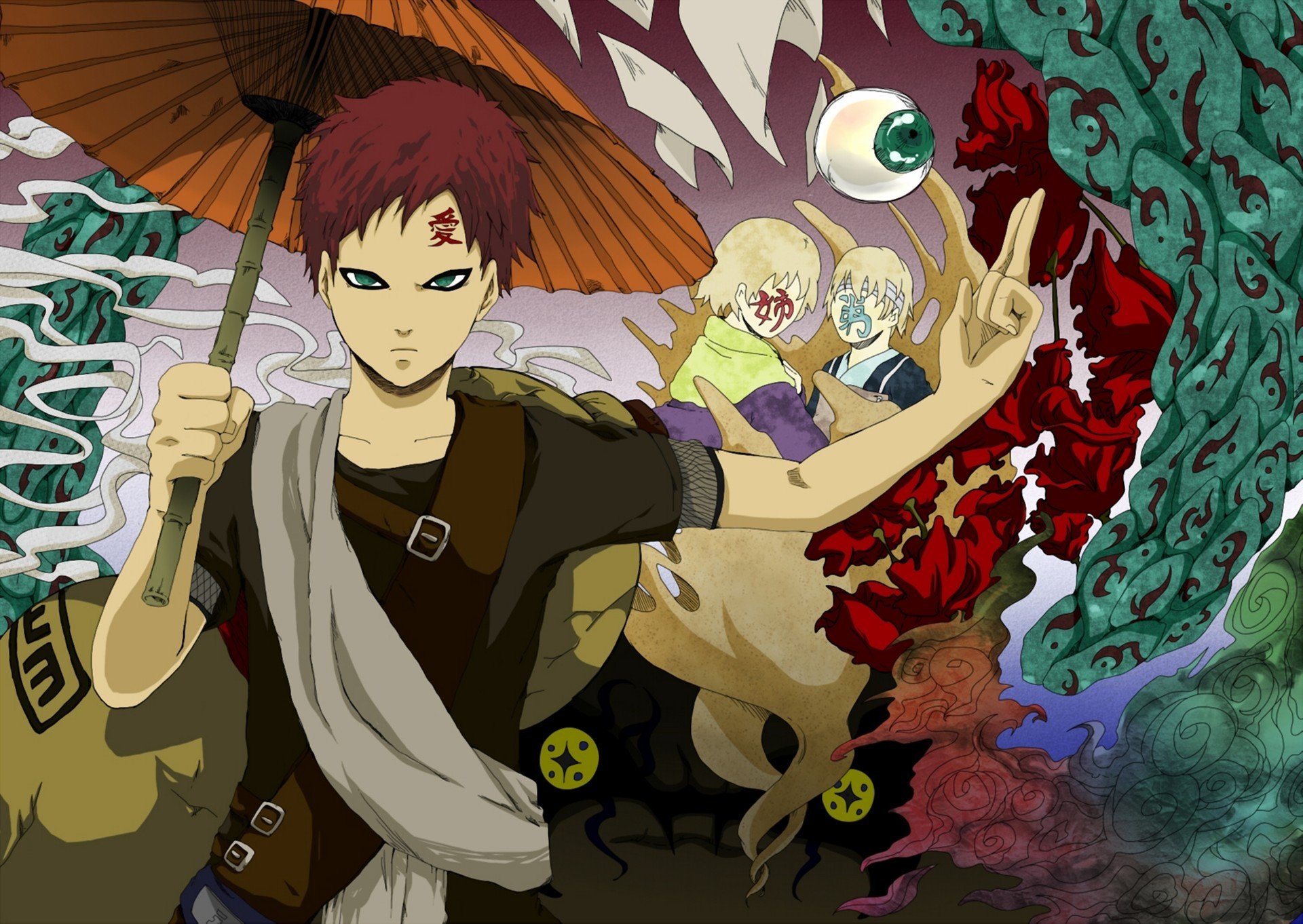 naruto sabaku no gaara ichibi umbrella prana hieroglyph