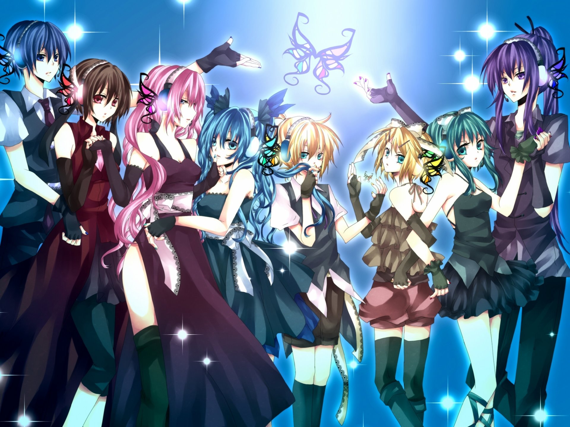 art vocaloid hatsune miku megurine luka kagamine rin kagamine len gumi kaito meiko kamui gakupo vocaloid faceci dziewczyny motyl słuchawki