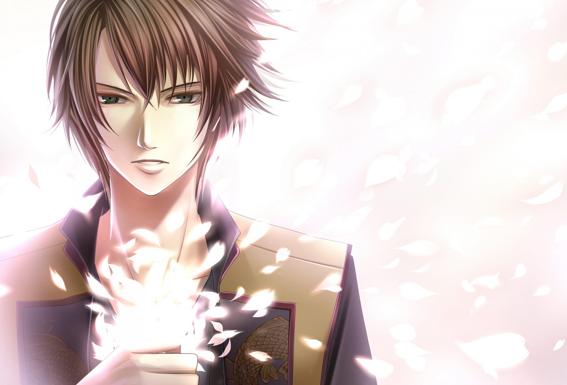 hakuouki hekketsu-roku okita souji demoni di sakura pallido dischi di sangue blu ragazzo petali sakura splendore