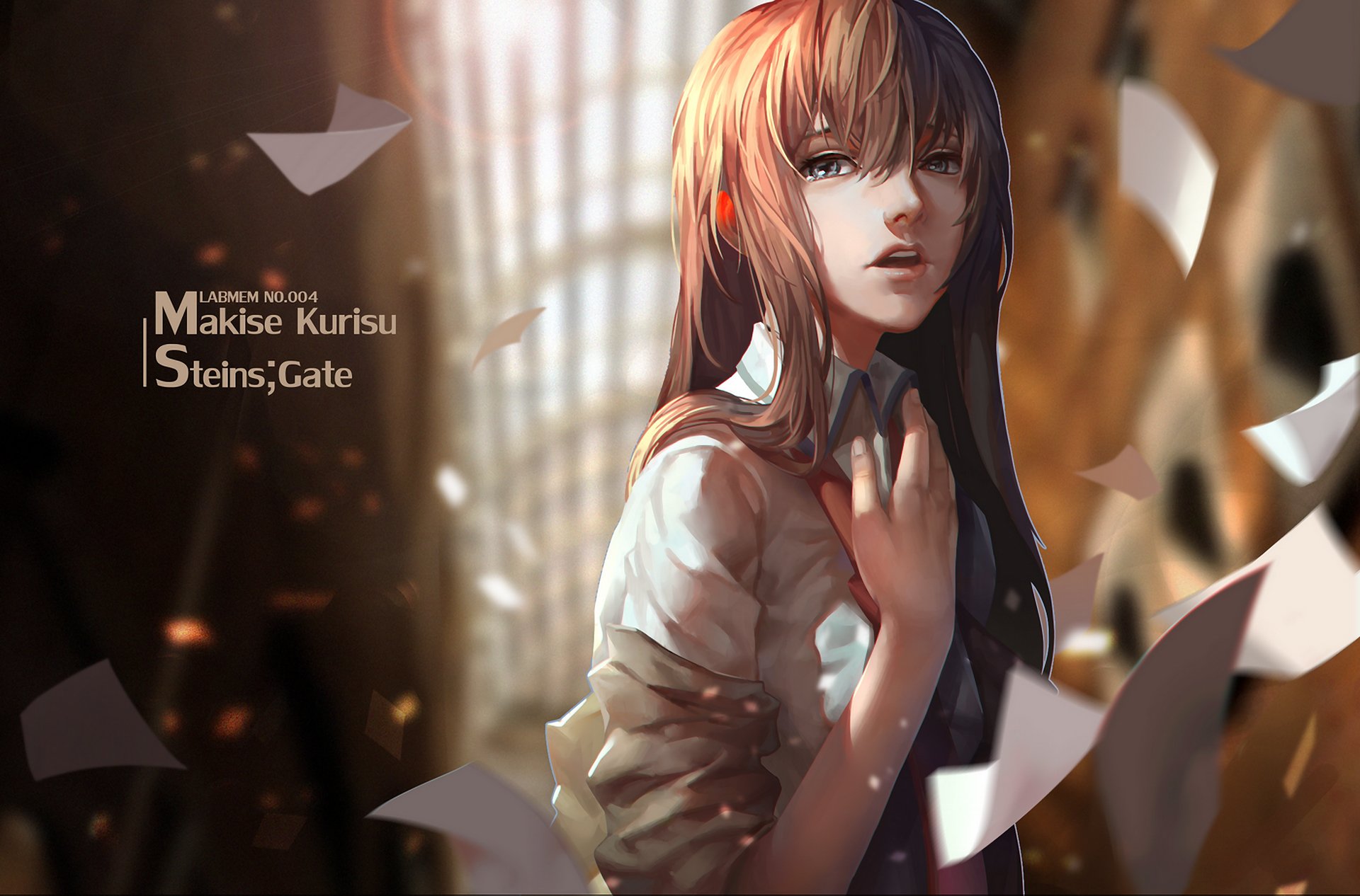 anime arte chica lightofheaven makise kurisu tazas; puerta de lujo