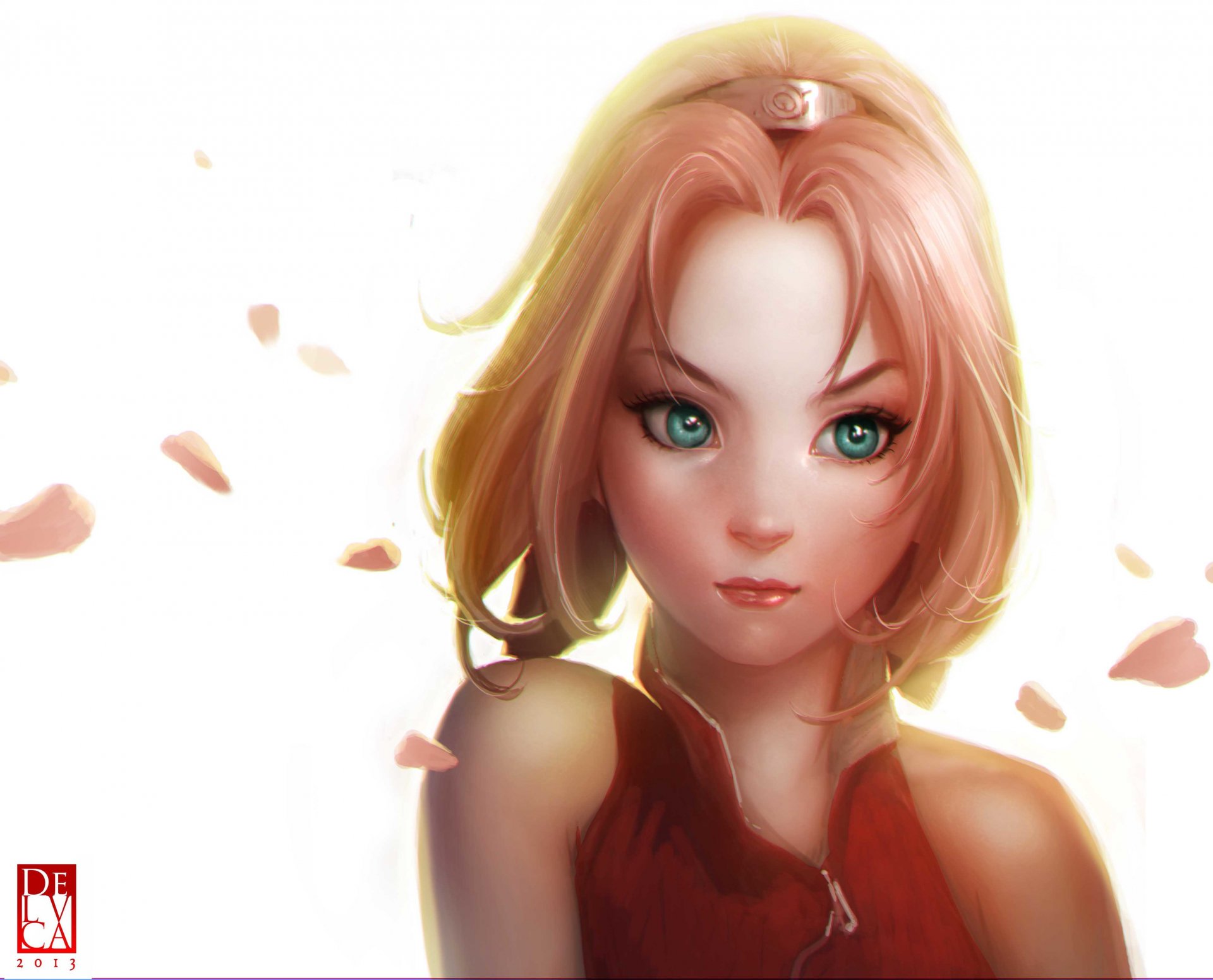 art antonio de luca sakura naruto fille visage fond blanc pétales