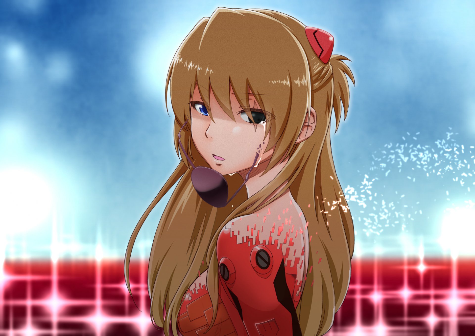 kunst suzushiro nazuna anime evangelion neon genesis evangelion souryuu asuka langley mädchen bandage tränen