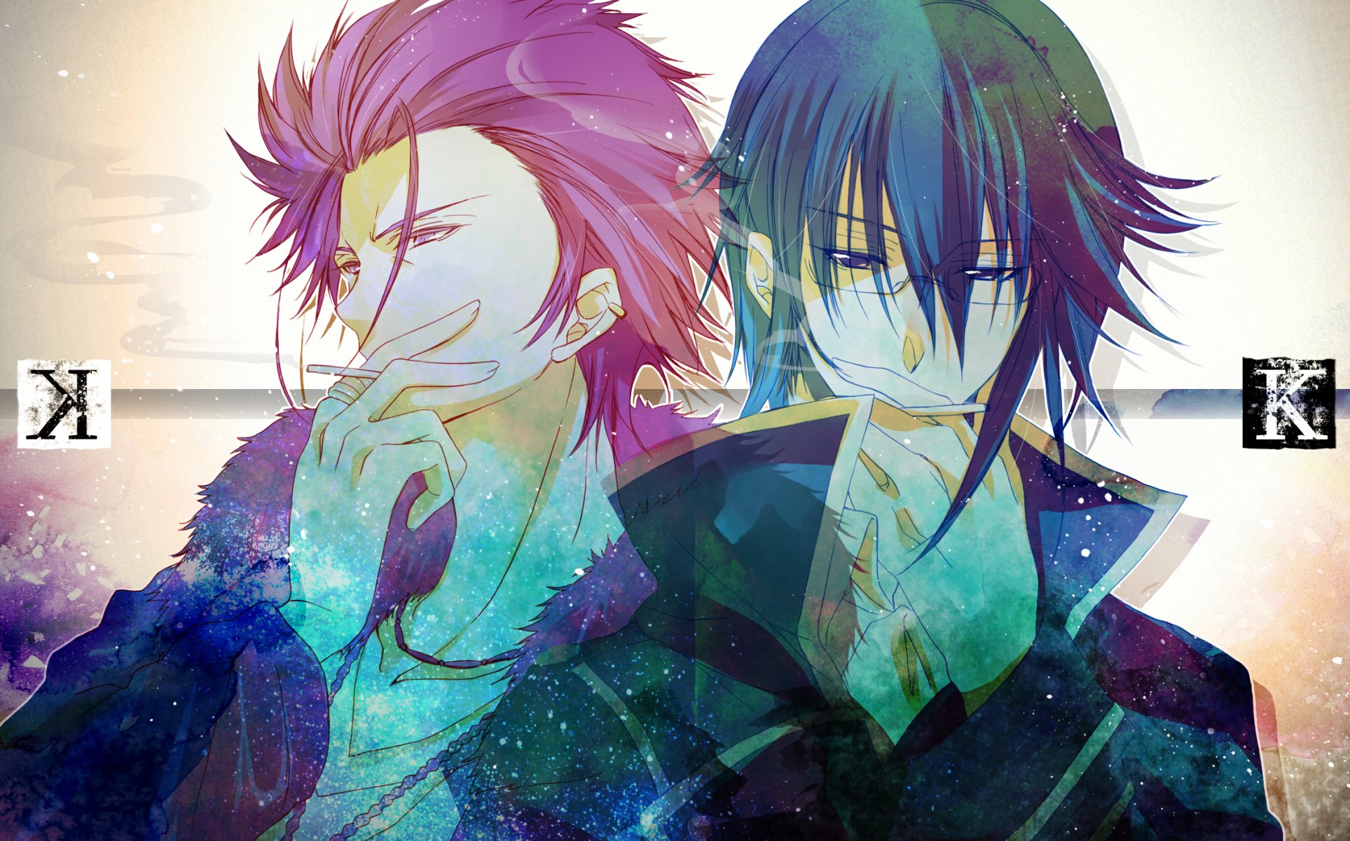 k proyecto suoh mikoto munakata reishi rey rojo rey azul chicos cigarrillos texto