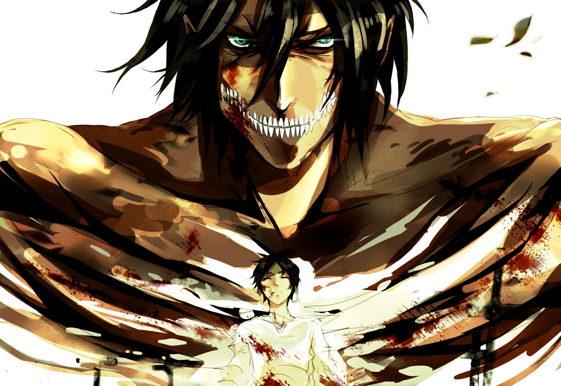 arte anime shingeki no kyojin attacco dei giganti eren jaeger arte invasione dei titani eren jagger