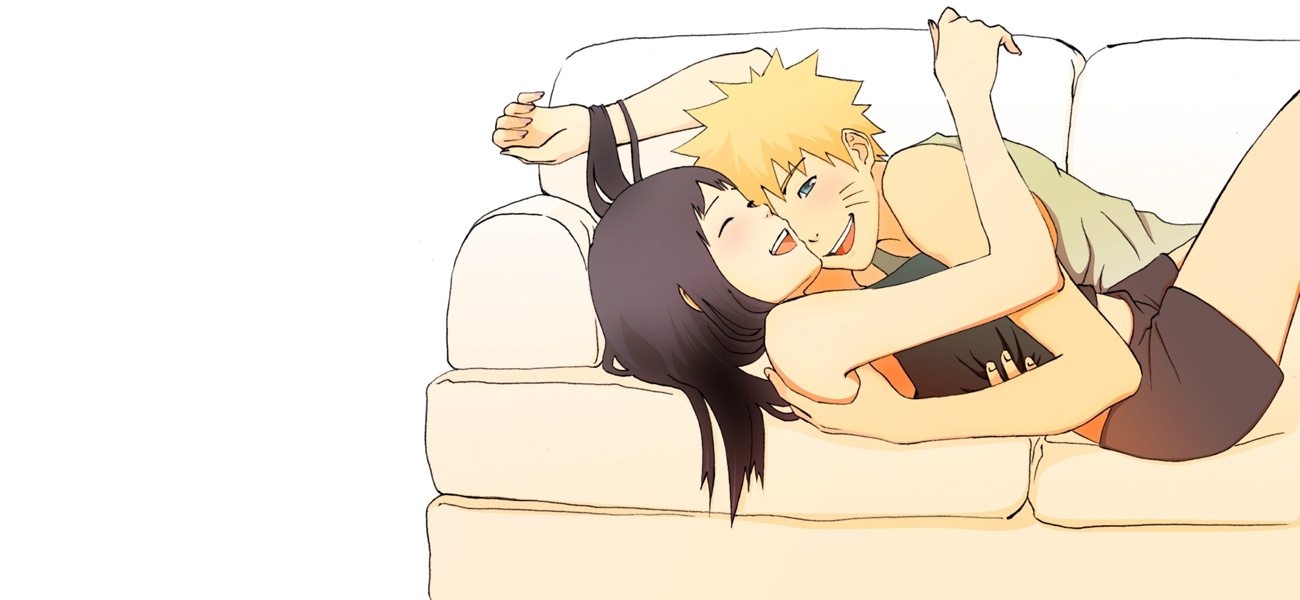 anime girl guy naruto sofa happiness hinata laughter love the pair feeling