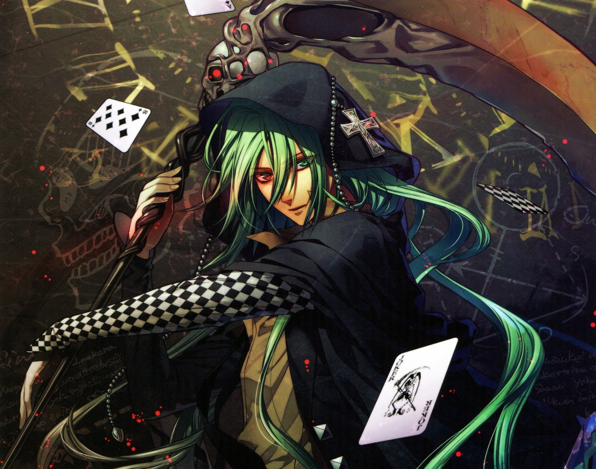 amnesia hanamura mai ukyo spit joker cards skull green hair