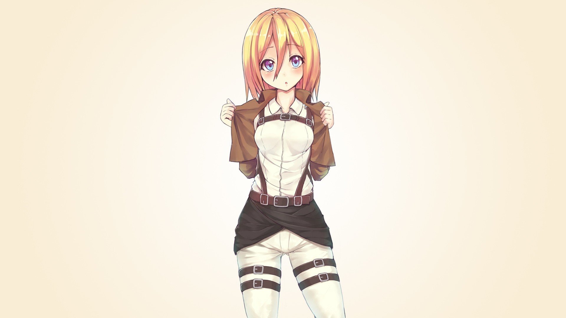 art fille krista renz vue surprise embarras se déshabiller blonde cutie shingeki pas kyojin