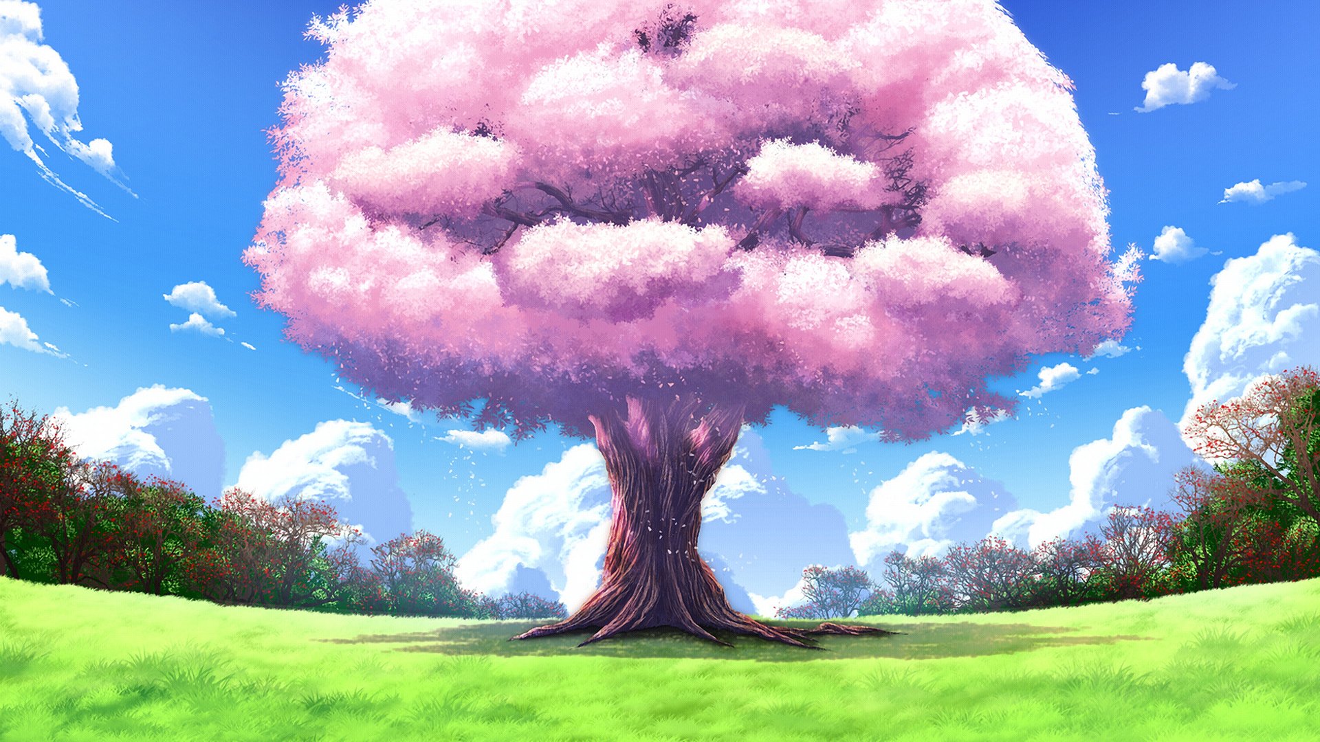 anime art landscape nature tree upscale