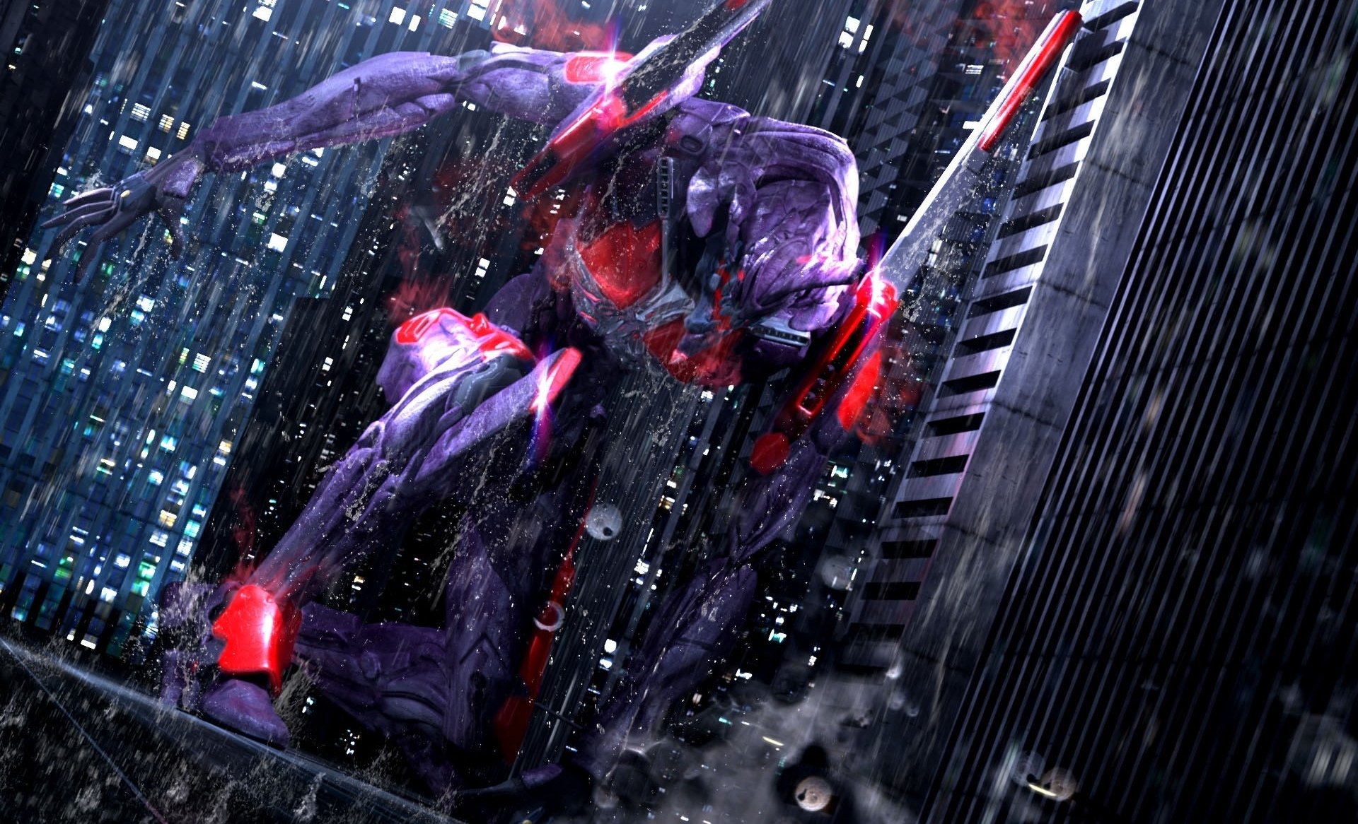 arte ben deutscher anime neon genesis evangelion: 2.0 no se puede avanzar neon genesis evangelion eva 01 robot mecha lluvia ciudad noche casa