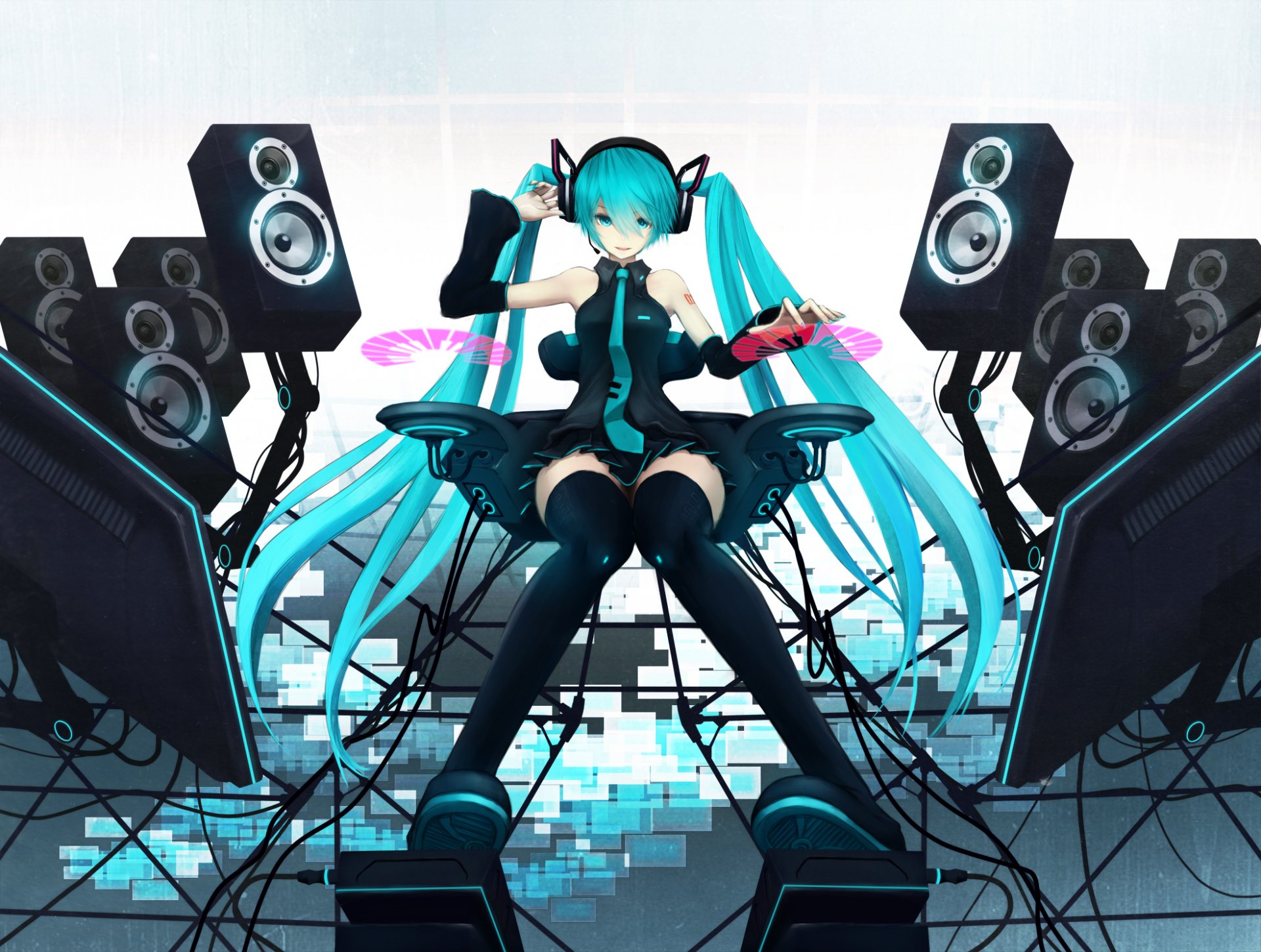 vocaloid vocaloid hatsune miku mädchen lautsprecher monitore