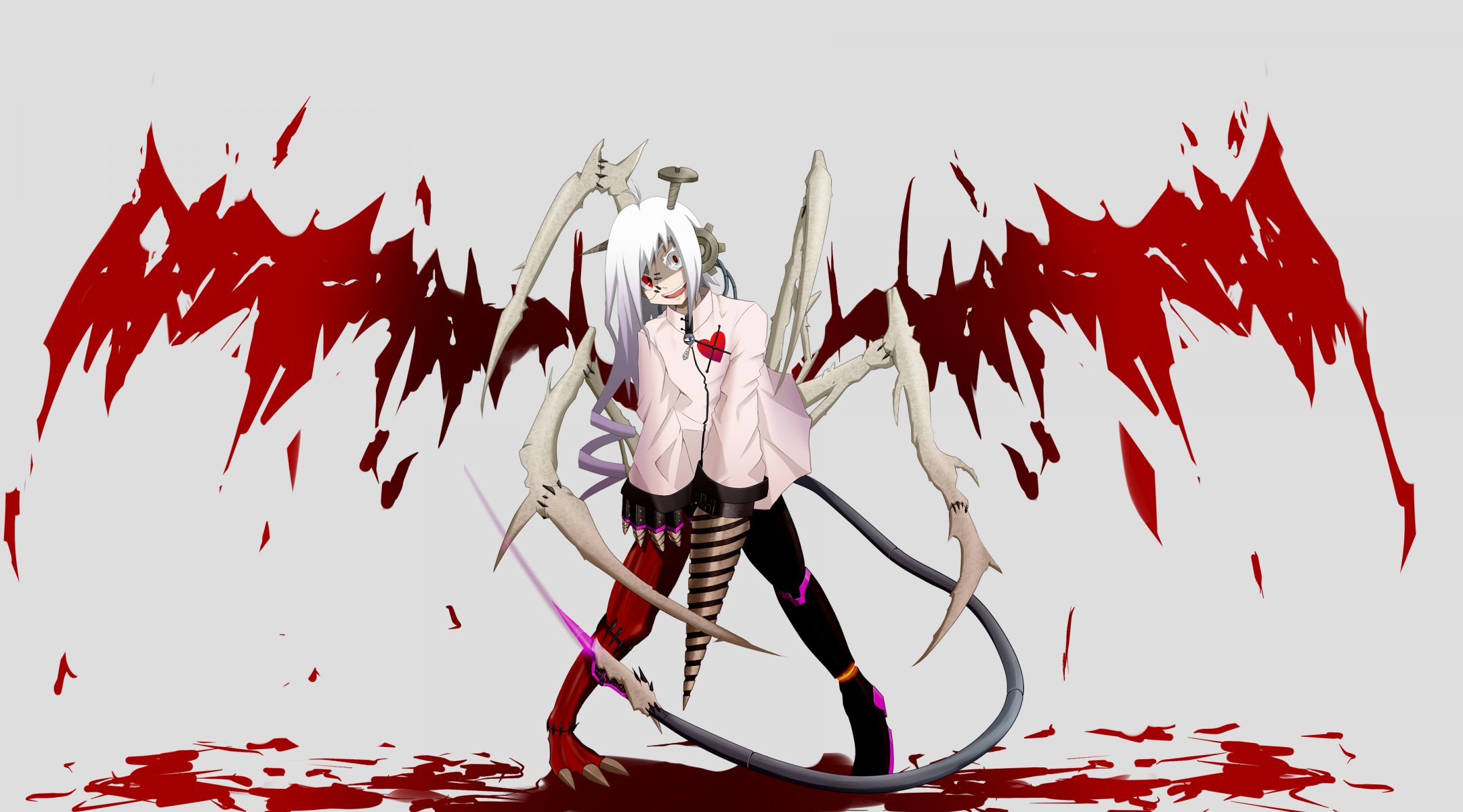 art girl wings blood bone scars thread the mechanism anime