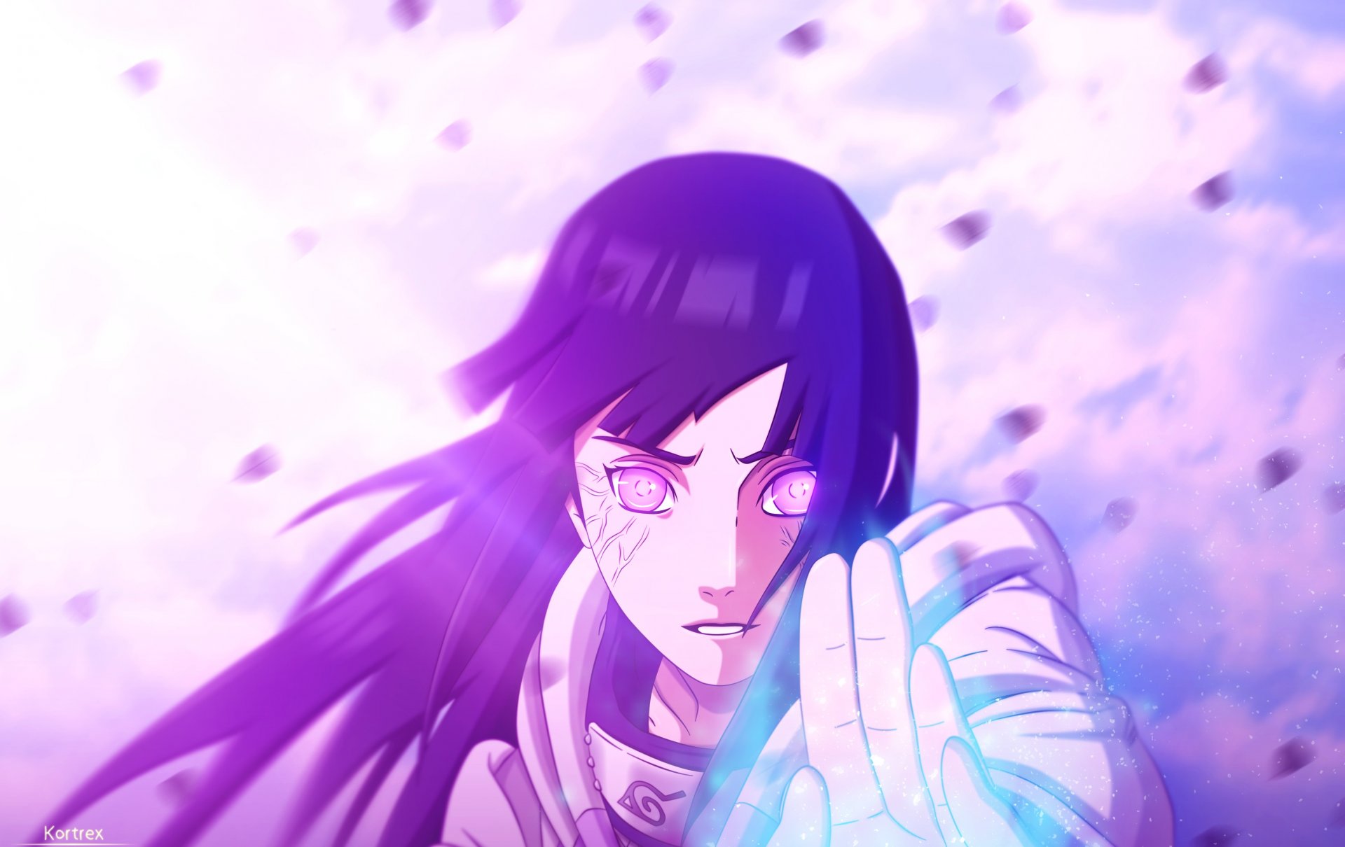 art kortrex anime naruto hyuga hinata dziewczyna hinata płatki magia