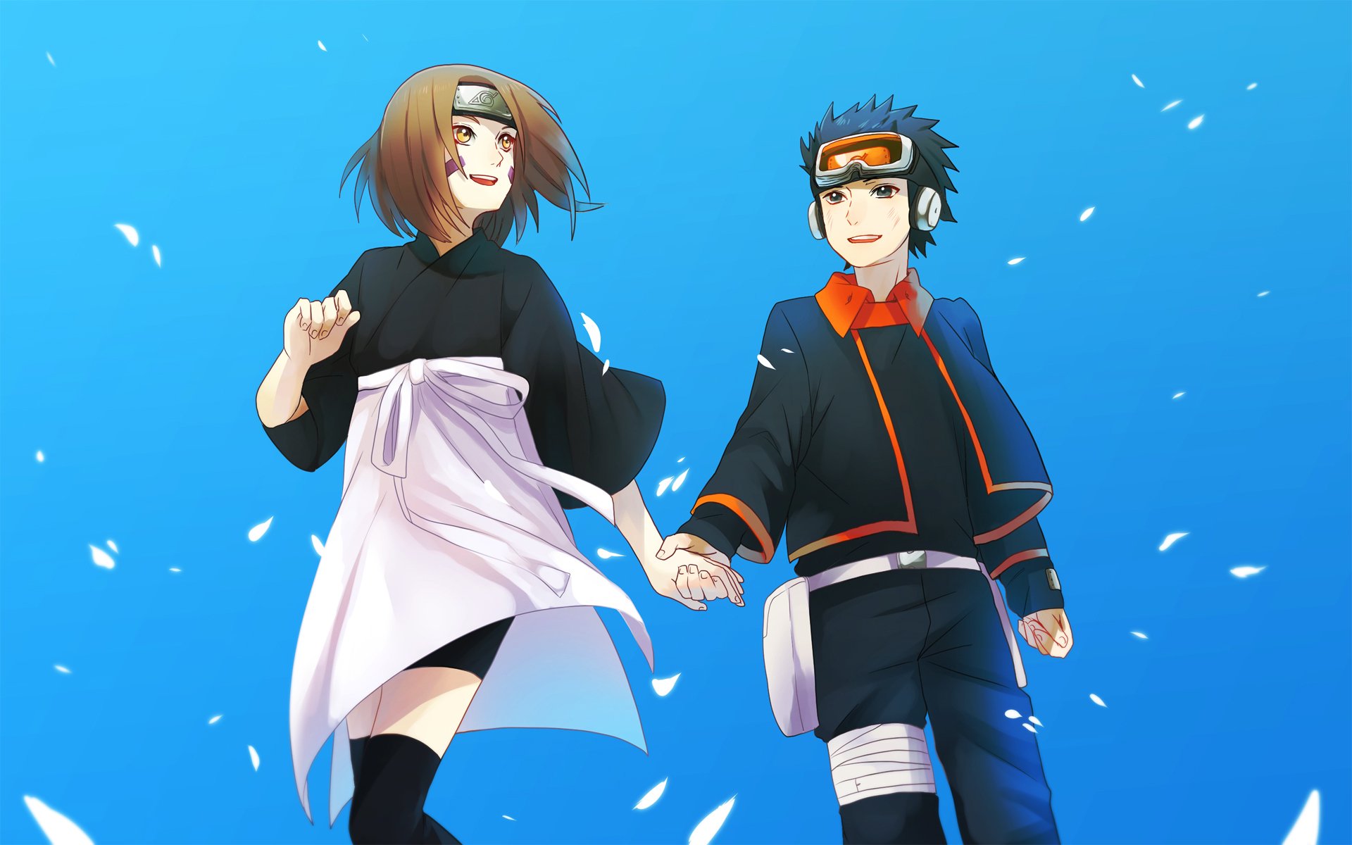 sztuka anime naruto rin nohara obito uchiha razem trzymać się za ręce