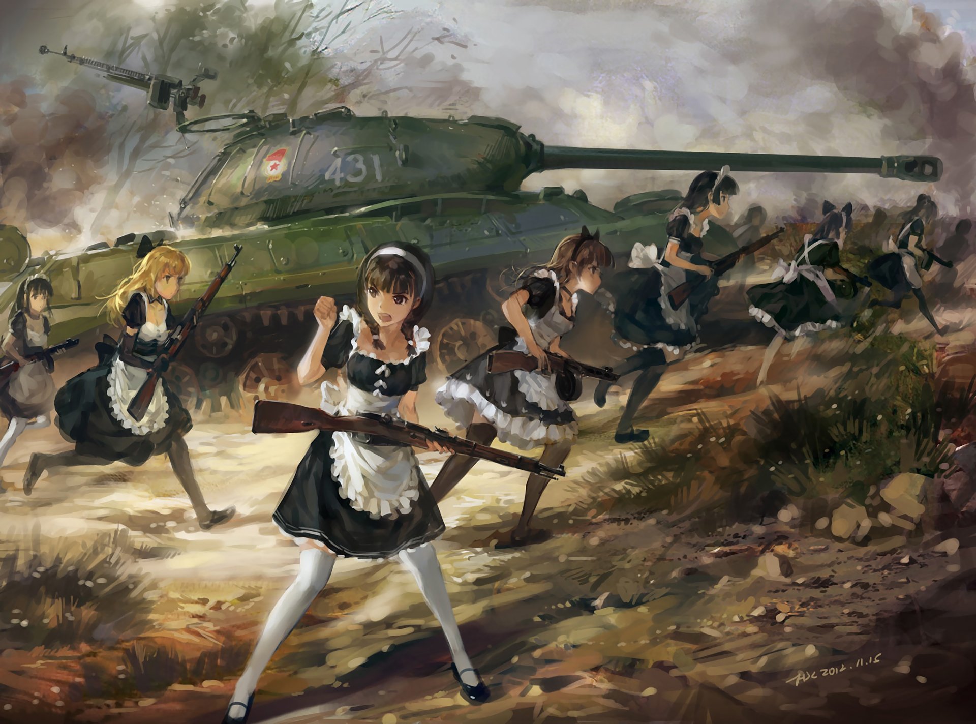 anime art girls hjl tank is-3 rifle pca-41 carbine mosin maid weapon upscale