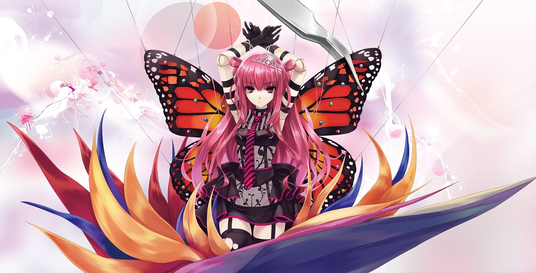 art misaki kurehito beatmania ameto fille ailes papillon fil cheveux roses diadème épingles à cheveux poupée fleur pince à épiler